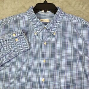 Peter Millar Men's 2XL Blue Pink Plaid Button Down Long Sleeve Casual Shirt